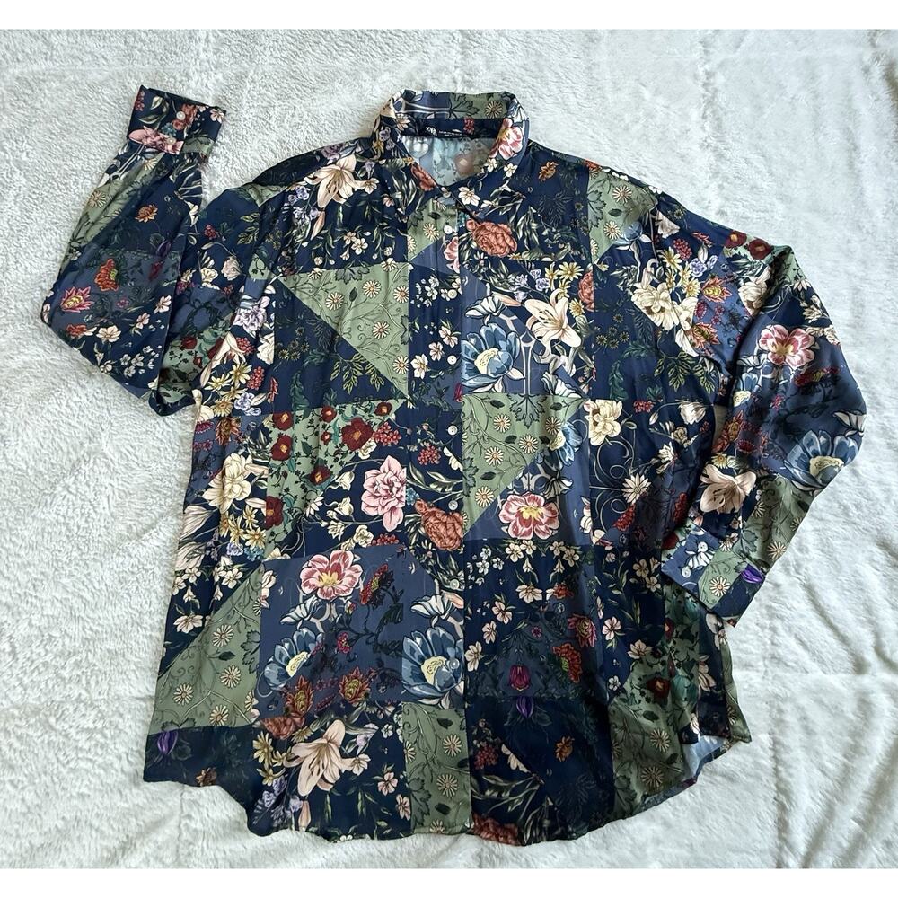 ZARA Silky Feel Button Down Floral Long Sleeve Top Blouse Size XXL Plus